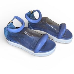 MAEVE blue leather sandal, puffy, zip back, platform from ANTHROPOLOGIE. 39